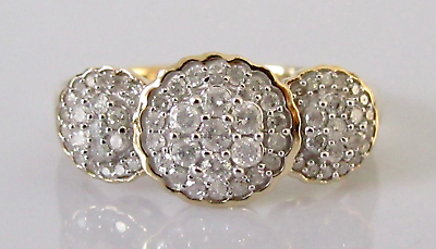#ad Gold Diamond Ring 9ct Yellow Gold Diamond Triple Round Cluster Ring Size P GBP 455.00