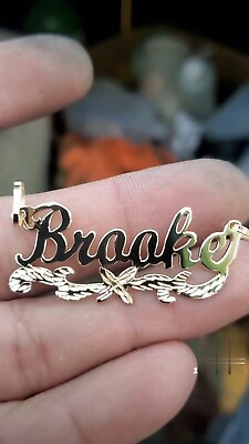 #ad 10K 14K Solid Real Gold Customized Name Pendant Cursive Letters Diamond Cut gift $99.00
