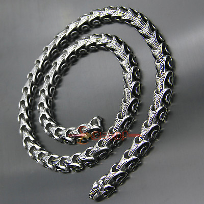 #ad Retro Silver Stainless Steel Dragon Snake Bone Men Biker Chain Necklace 18 32quot; $49.39