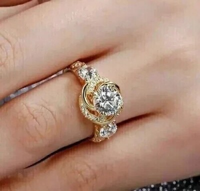 #ad Simulated Diamond Round Cut Women#x27;s Pretty Wedding Ring 14k Yellow Gold Plated $139.99