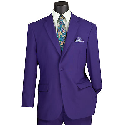 #ad LUCCI Men#x27;s Purple 2 Button Classic Fit Poplin Polyester Suit NEW $75.00