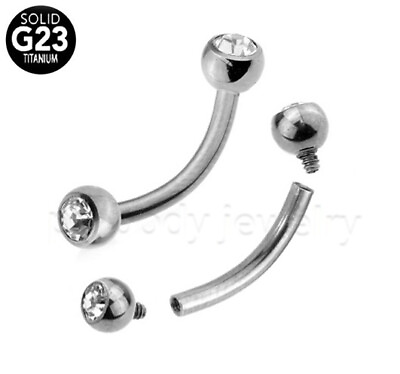 #ad G23 Titanium CZ Internally Threaded Curved Barbell Eyebrow Ring 14G 5 16quot; 1 2quot; $4.99