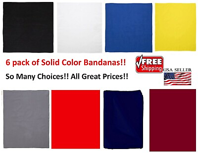#ad 6 Pack Plain Solid Color Bandanas 100% Cotton Bandana Hair Wrap Headwear Mask US $9.50