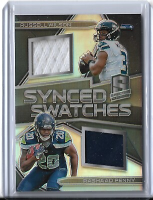 #ad Russell Wilson Rashaad Penny 2018 Spectra Synced Swatches 99 #16 Seahawks $6.99