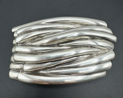 #ad Modernist Art Metal Brutalist Belt Buckle Braided Twigs Massive Silver Tone $29.50