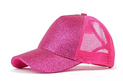#ad Hot Pink Sparkle Baseball Cap Hat Women Girl Snap Back Mesh Hat Cute $11.24