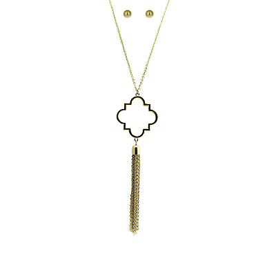 #ad Gold Geometric Tassel Necklace amp; Earring Set $7.00