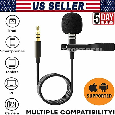 #ad Lavalier Lapel Microphone Clip on 3.5mm Condenser Mic For iPhone Android Phone $6.99