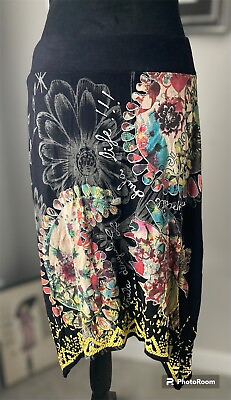#ad Desigual Women#x27;s Colorful Beaded Embroidered A line Artsy Asymmetrical Skirt M $30.00