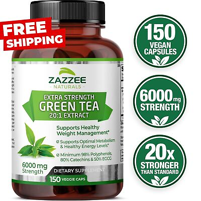 #ad Extra Strength Green Tea 20:1 Extract 6000 mg Strength 150 Vegan Capsules $20.94