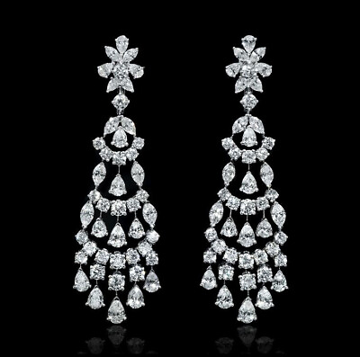#ad Elongated Chandelier Engagement Earrings 14K White Gold 2.6 Ct Simulated Diamond $451.54