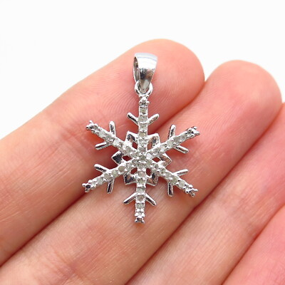 #ad 925 Sterling Silver Real White Diamond Snowflake Charm Pendant $39.95