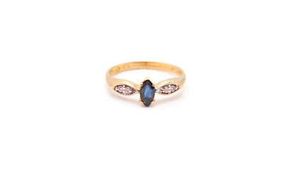 #ad 14k Yellow Gold Sapphire Diamond Ring Size 5.5 $249.99