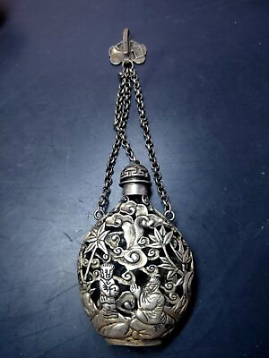 #ad Noble copper old tibet silver Character scene pendant Hollow out snuff bottle $29.99