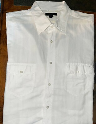 #ad Mens Express Modern Fit Short Sleeve White Button Front Shirt Size Large EUC $17.99