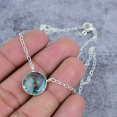 #ad Aqua Apatite Gemstone Handmade Pendant 925 Sterling Silver Jewelry Necklace $9.99