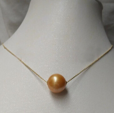 #ad 11 12mm AAA Round South Sea Golden Pearl Pendant Necklace 18inch 14k filled gold $49.00