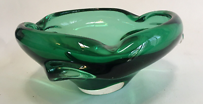 #ad Murano Bowl Green Art Glass Chalet Clear Mid Century Modern Free Form Emerald $44.99