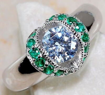 #ad 1CT Emerald Quartz amp; Topaz 925 Solid Sterling Silver Ring Jewelry Sz 8 IB1 7 $31.99