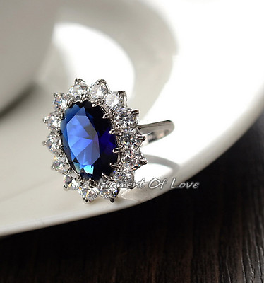 #ad Royal Silver Blue Oval Pave Cubic Zirconia Wedding Engagement Party Ring $9.99