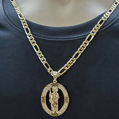 #ad 14K Gold Plated Saint Jude pendant with chain Medalla San Judas Oro laminado $20.00