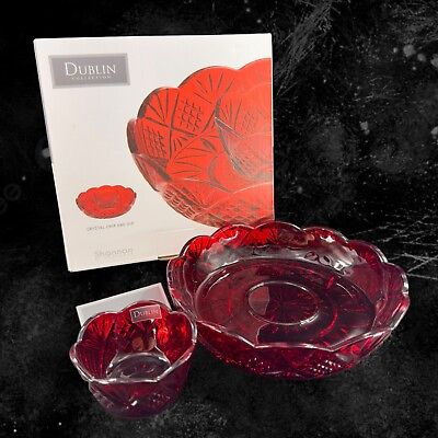 #ad Shannon Godinger Dublin Ruby Red Crystal Chip and Dip Serving Bowl Set 2 W Box $25.00