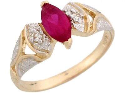 #ad 10k or 14k Two Tone Real Gold Ladies Simulated Ruby and CZ July Birthstone Ring $209.99