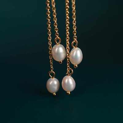 #ad Fashion Simple fresh water pearl 14K gold tassel necklace Chandelier Gemstone $12.25