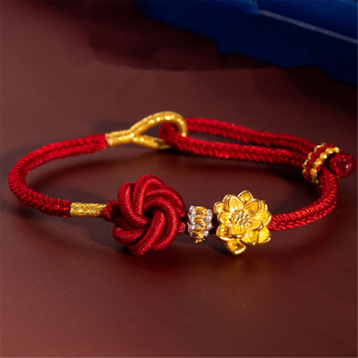#ad Pure 999 24K Yellow Gold Women Lucky Lotus Flower Bead Bracelet $154.73