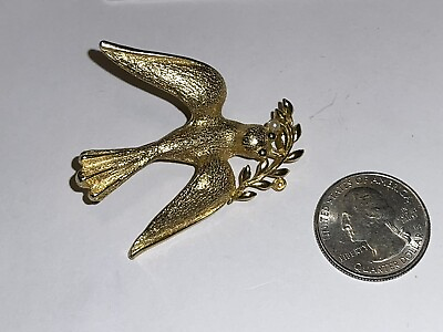 #ad Vintage Golden Swallow Carrying a Laurel Branch Pearl Accent Pin Brooch $24.99