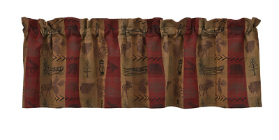 #ad New Rustic Lake House Cabin Brown Red MOOSE CANOE OUTDOOR VALANCE Curtain Topper $21.95