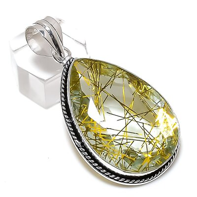 #ad Golden Rutile Gemstone Handmade 925 Sterling Silver Jewelry Pendant 2.09quot; e714 $9.99