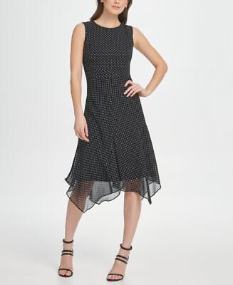 #ad $129 DKNY Size 2 Womens Dot Asymmetrical Midi Dress A993 $17.00