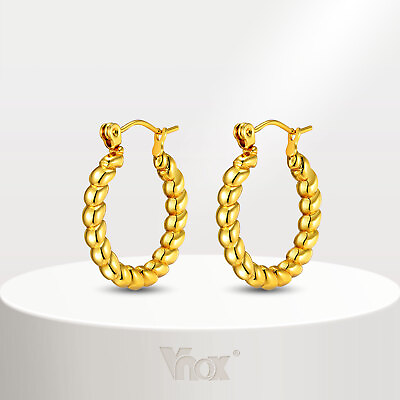#ad Vnox Stylish Twisted Rope Hoop Earrings for LadyMetal Beads Line Shaped Huggies $7.99