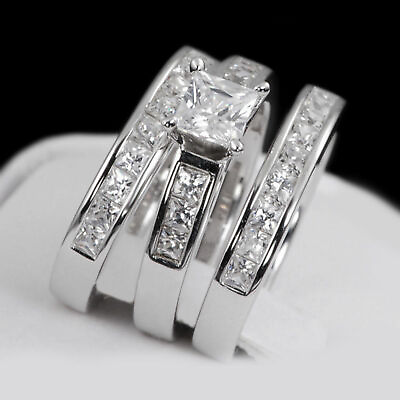 #ad LADIES WOMENS 3 PIECE ENGAGEMENT WEDDING BRIDAL RING TRIO SETS PRINCESS CUT $221.57