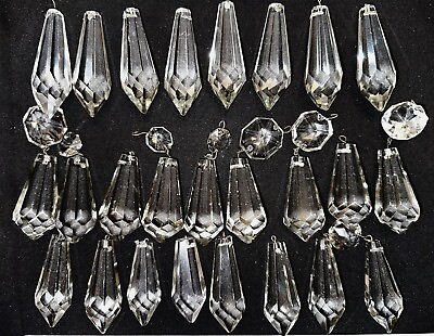 #ad Lot of 25 Vintage Faceted Chandelier Cut Crystal Drop Prisms 2 1 4 2 1 2quot; $50.00