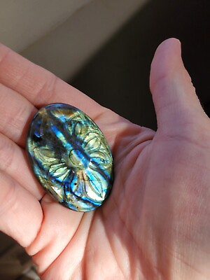#ad Carved Oval Labradorite Cabochon Large Stunning Jewelry Making $44.44