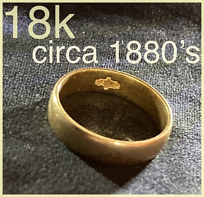 #ad ANTIQUE 1883 Solid Gold 18K Wedding Band Ring Hallmarked 3.8g Size 6.5 $888.88