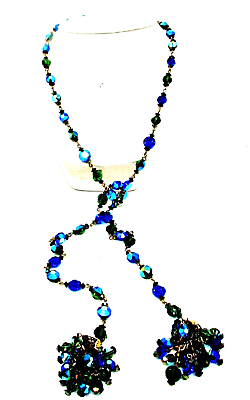 #ad Vintage Multi Color AB Brilliant Blue Green Rivoli Crystal Long 44” Necklace $49.99