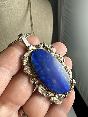 #ad Southwestern Style 20 In.² Silver Lapis Lazuli Necklace Signed $170.10