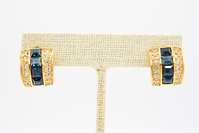 #ad Givenchy Vintage Crystal Earrings Square Blue Rhinestone Gold Signed 1980s BinQ $107.99