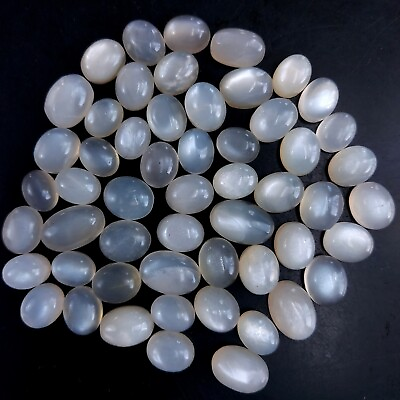 #ad 54Pcs 250Cts Natural White Moonstone Cabochon Loose Gemstone Lot 12x7 7x5mm9547 $15.12