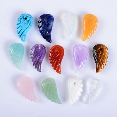 #ad 18 19mm Hand Carved rock crystal gemstone tiny angel wing pendant bead 3 4quot; $5.49