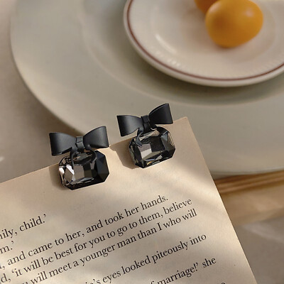 #ad Fashion Black Bowknot Cube Crystal Earring Square Bow Earrings For Women Gift C $1.62