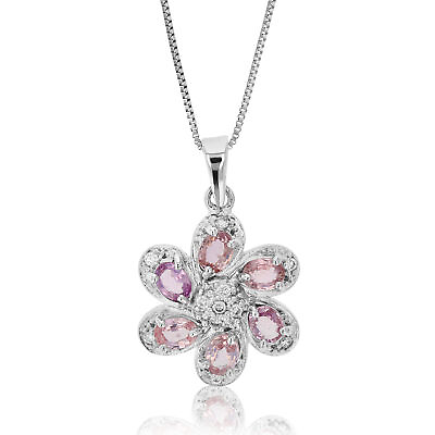 #ad 1 ct Pink Sapphire Pendant Necklace .925 Sterling Silver Flower September 1 Inch $49.99