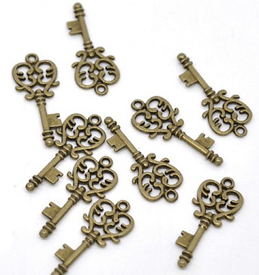#ad Skeleton Key Charms Brass Steampunk 1 1 4 Inch Jewelry Lot of 12 $16.10