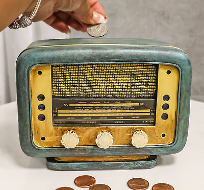 #ad Novelty Vintage Retro Blue Antique Radio Player Money Coin Savings Piggy Bank $28.99