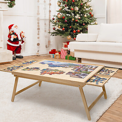 #ad 1500Pcs Jigsaw Puzzle Board Wooden Storage Table Tray with Foldable Legs 34quot;×26quot; $42.99