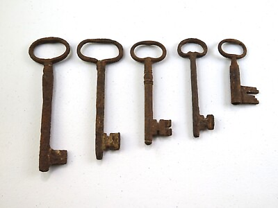 #ad Antique Skeleton Old Gate Lock Keys Rusty Lot of 5 $100.00