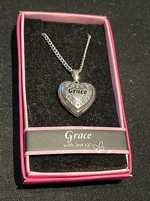 #ad Heart Picture Locket With Love Necklace 16 18quot; Chain Grace $9.99